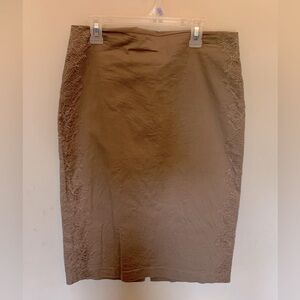 NY & Co. taupe pencil skirt with lace appliqué